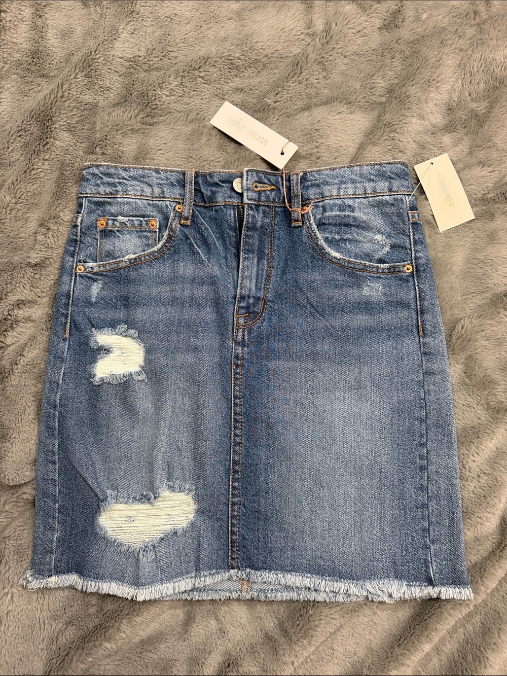 Ella Moss High Waist Denim Distressed Mini Skirt - Blue
